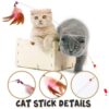 URBANMAC Rod Roped Teaser Toy Bell Dangler with Natural Feather for Pet 1 pc