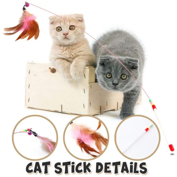 URBANMAC Rod Roped Teaser Toy Bell Dangler with Natural Feather for Pet 1 pc