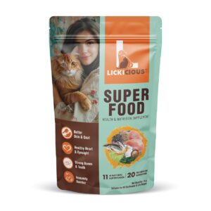 Cat Super Food Topper 70g | Powdered Cat Dry Food Supplement | with Taurine, Fish Oil, Chicken, Spirulina & Flaxseeds | Shiny Coat, Healthy Heart, Eyesight, Immunity, Teeth, Strong Bones