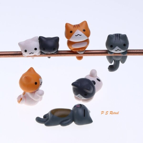 BHOOLU&GOOLU Plastic Lazy Cats Fantasy Showpiece, 3-4Cm, Multicolour, Pack Of 6