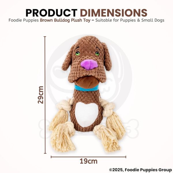 Foodie Puppies Dog Squeaky Plush Rope Toy - (Brown Bulldog Plush Toy) | Crinkle, Non-Toxic, Stuffed, Teething, Chewing, Playing, & Tug-of-War | for Small Dogs and Puppies (Size: 29cm)