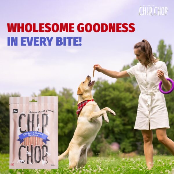 Chip Chops Chicken & Codfish Sandwich Dog Treats | Nutritious, High Protein, Easily Digestible Snack for Dogs | Healthy Fish & Chicken Treat for All Breeds, 70 gm