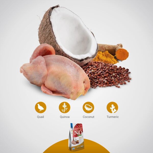 Farmina N&D Quinoa Skin & Coat Cat Food | Grain-Free | Quail, Quinoa, Coconut & Turmeric | Supports Healthy Skin & Coat | 1.5kg