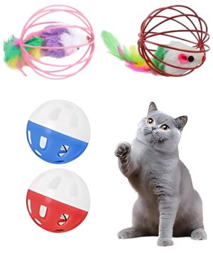 4 Pieces Cat Toys for Persian Cat, Interactive Flying Bird Toy for Kitten with Bell, Random Color Cat House Accessories, Cat Toy (Cute)