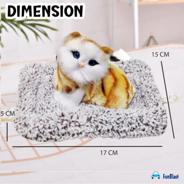 FunBlast Cute Cat Plush Toy with Meow Sound, Toy Accessories for Car Dashboard & Home Décor, Gift for Kids, Realistic Cat Pet Toys with Bed