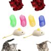 8 PCS Cat Springs, Interactive Cat Toy Set, Includes 2 Mouse Figurines, 4 Colorful Springs, 2 Crinkle Balls, Durable and Safe for Indoor and Outdoor Play, Cats