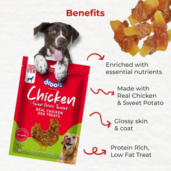Drools Real Chicken Sweet Potato Twinned Roll, Dog Treats, 70gm | Rich in Protein, No Artificial Preservatives | Best for Training & Bonding | for Puppy & Adult