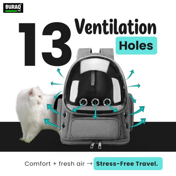 710NSkxCiiL._SL1500_.jpg Buraq Bubble Transparent Window Cat Backpack Carrier, Breathable & Ventilated, Comfortable & Spacious for Cats, Durable & Stylish Design (Grey)