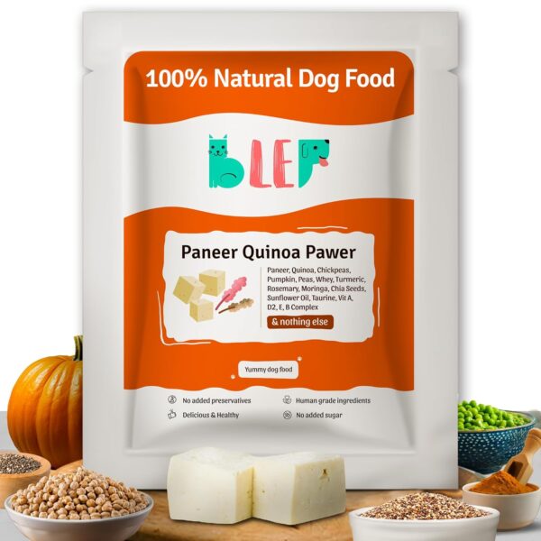 BLEP Fresh Dog Food (Wet) Human Grade, Grain Free|Paneer, Quinoa BLEP Fresh Dog Food (Wet) Human Grade, Grain Free|Paneer, Quinoa & Mixed Veggies|Omega 3, 6, Vitamin A, D, E, B|Zero Preservatives & Sugar|Easily Digestible|for All Dog Breeds|100g (Pack of 1)
