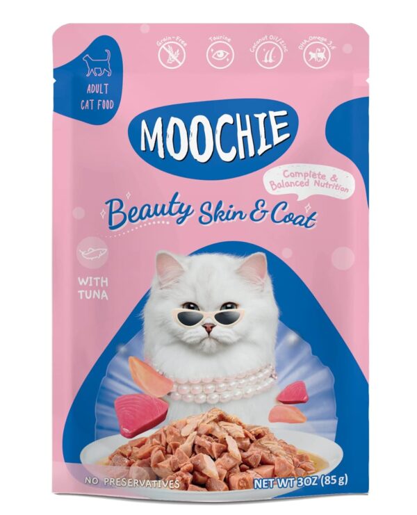 Moochie Tasty Wet Cat Food, (85g X 6 Pouches) Grain Free Cats Gravy Meal, Beauty Skin & Coat with Tuna, No Artificial Flavours Kitten Food, Non-Vegetarian Cat Foods Pouch for Kittens