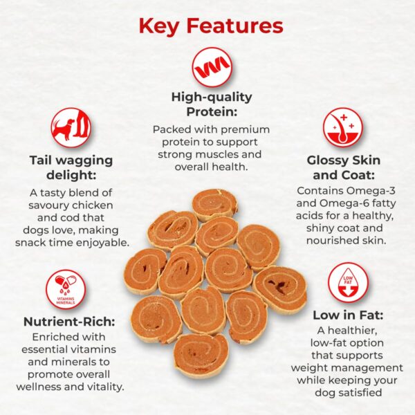 Drools Real Chicken Cod Roll Dog Treats, 70gm | Rich in Protein, No Artificial Preservatives | Best for Training & Bonding | for Puppy & Adult | Formulated in USA | Premium Treats |