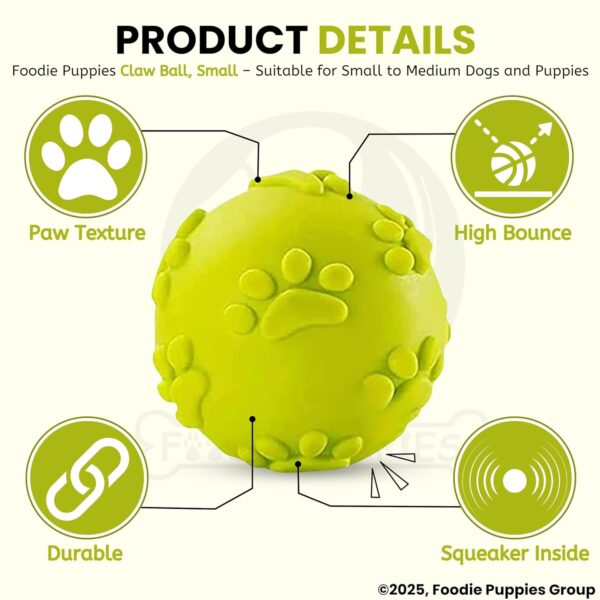 712zcVfr9ZL._SL1500_.jpg Foodie Puppies Latex Rubber Squeaky Dog Chew Ball Toy - (Claw Ball, Small) Durable and Safe Fetch Teething Dog Toy for Puppies and Small to Medium Dogs, Paw Design Helps to Clean Teeth (Diameter, 6cm)