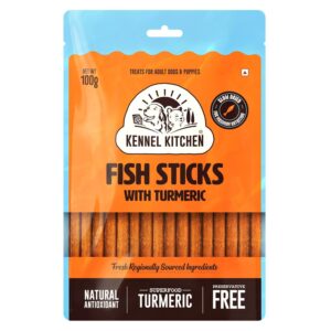 Kennel Kitchen Soft Baked Fish Stick Treats for Dogs, 100g Kennel Kitchen Soft Baked Fish Stick Treats for Dogs, 100g (Pack of 1) | Soft Dog Chew Sticks | Dog Treats for Adult Dogs and Puppies