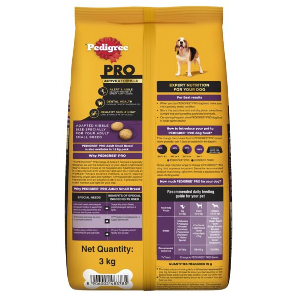 Pedigree PRO Adult Small Breed, 3 kg Dry Dog Food, Vet Trusted Brand, Expert Nutrition, Quality Protein, 33% More Nutrients (9 Months Onwards)