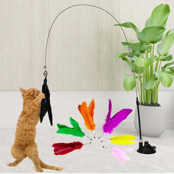 6PCS Cat Toys, 6-Color Cat Feather Toppers with Bells Replaceable Flying Bird Toy Attachments for Kittens & Persian Cats Safe Cat Toys Accessories (No Wand Included)
