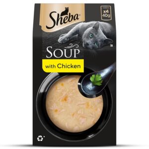 Sheba Soup with Chicken Adult Wet Cat Food, 160g (4 Sheba Soup with Chicken Adult Wet Cat Food, 160g (4 x 40g), Finely Sliced Pieces of Chicken in Smooth, Silky and Velvety Broth