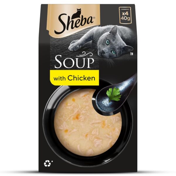 Sheba Soup with Chicken Adult Wet Cat Food, 160g (4 Sheba Soup with Chicken Adult Wet Cat Food, 160g (4 x 40g), Finely Sliced Pieces of Chicken in Smooth, Silky and Velvety Broth