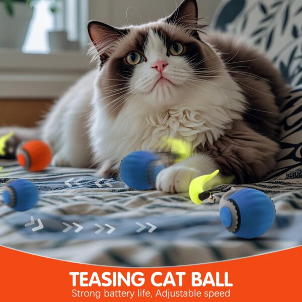 Speedy Tail 3.0, Upgraded Speedy Tail Cat Toy, Smart Interactive Cat Toy Balls, Interactive Cat Toys for Indoor Cats,Automatic Moving Smart Cat Toys Ball with Tail Two Speed Adjustment (Orange + Blue)