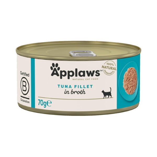 Applaws Natural Premium Wet Cat Food for Adult Cats, Tuna Fillet Pack of 4 x 70g Cans
