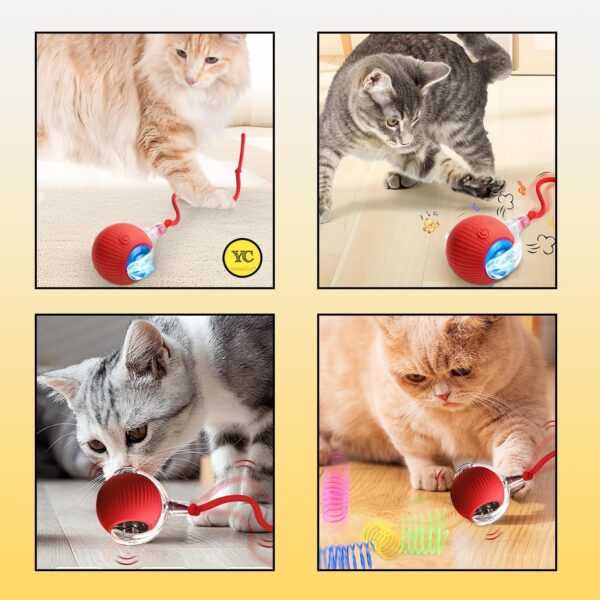 715IRd6kZFL._SL1500_.jpg Automatic Rolling Cat Ball Toy, 2-Speed Modes, Teasing Tail & Bell Charm, Interactive Self Play Chasing Silicone Ball Toy for Indoor Cats
