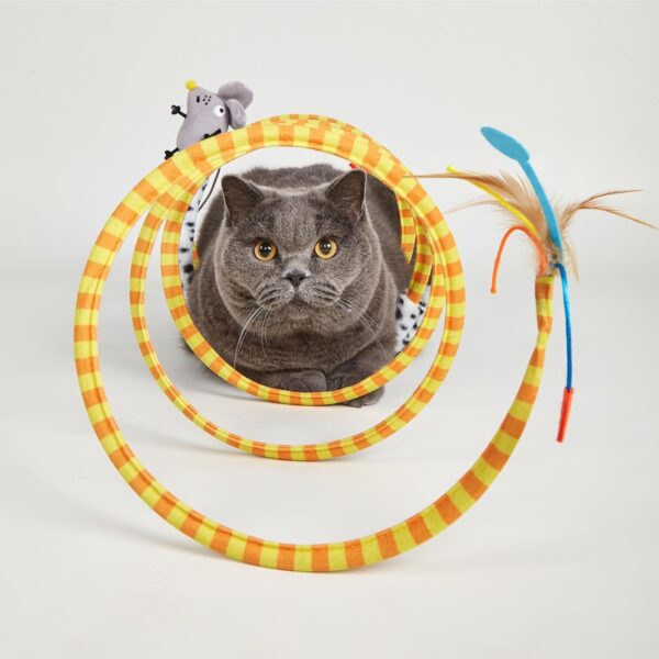 BarkButler x FOFOS Safari Spiral Tunnel - Yellow, with Real Feathers and Mouse Toy, US Grade Catnip, Portable Design, Cat Accessories, Perfect Cat and Kitten Toys