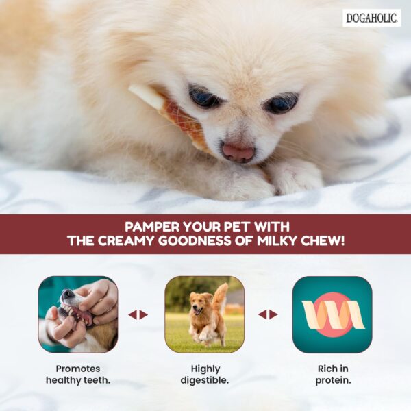 715ZFAdvD8L._SL1500_.jpg Dogaholic Milky Chew Sticks with Chicken | Soft & Tasty High-Protein Dog Treats | Ideal for Puppies & Adult Dogs Over 2 Months | 10 Piece Pack