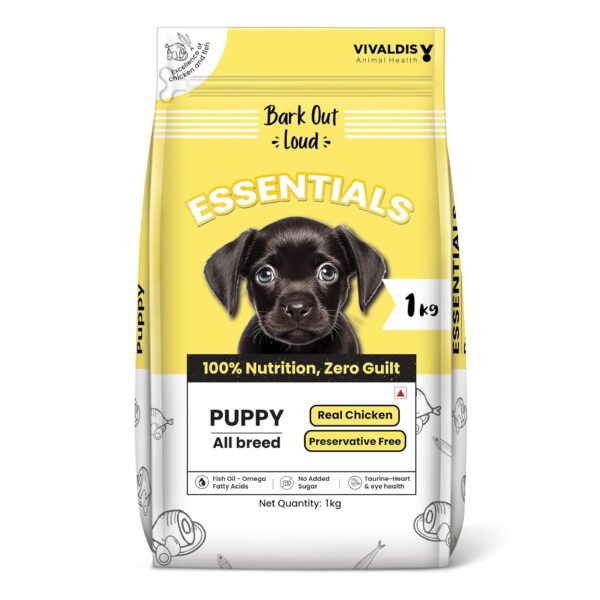 BARK OUT LOUD Essentials Puppy Food | Chicken & Egg BARK OUT LOUD Essentials Puppy Food | Chicken & Egg High Protein | Added Taurine- Fish Oil | No Preservative - Gluten Free Kibbles for Puppy -1kg