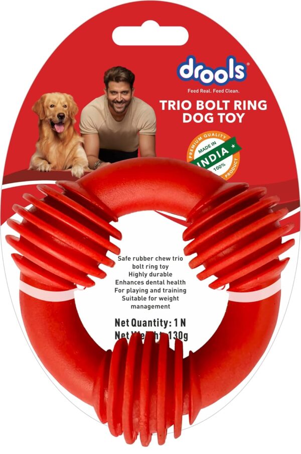 Drools Dog Non-Toxic Rubber Toy for Dogs, Trio Bolt Ring 130g Pack