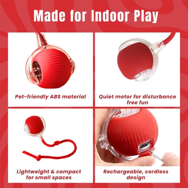Interactive Rechargeable Smart Pet Chase Ball – Automatic Rolling Toy with Speedy Tail Rope for Bored Cats & Small Dogs (Colour May Vary)