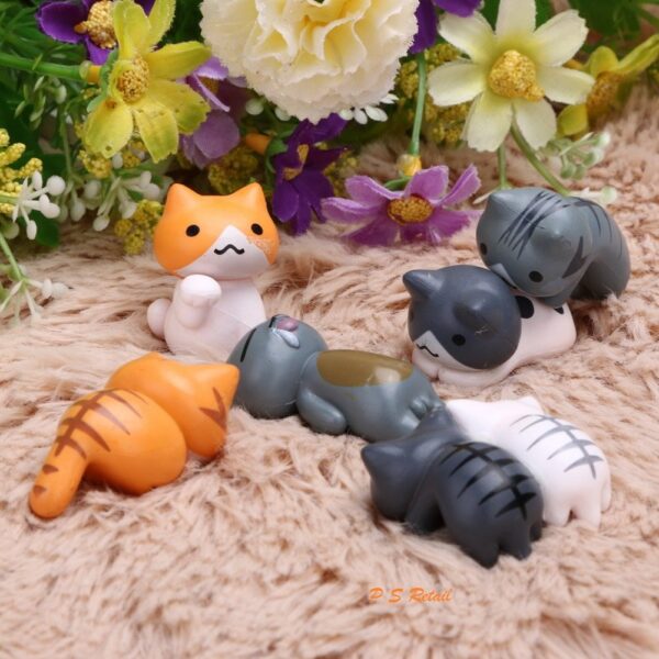 BHOOLU&GOOLU Plastic Lazy Cats Fantasy Showpiece, 3-4Cm, Multicolour, Pack Of 6