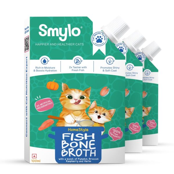 Smylo Summer Cooler,Hydration Rich Fish Bone Broth for Cats (100 Smylo Summer Cooler,Hydration Rich Fish Bone Broth for Cats (100 Ml x 3)|Rich in Collagen for Bones & Joints Health|Omega 3 & 6 for Shiny Fur & Coat|Cat Food Topper and Cat Supplements,All Life Stages