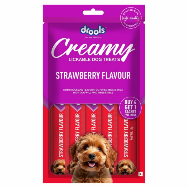 Drools Dog Treats, Creamy Strawberry 5 Sticks Tasty & Nutritious Drools Dog Treats, Creamy Strawberry 5 Sticks Tasty & Nutritious Snack for All Breeds, (15g x5),75g, All Life Stages