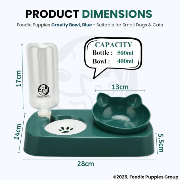 718q-eMNcvL._SL1500_.jpg Foodie Puppies 2 in 1 Pet Gravity Feeder Food Bowl and Water Bottle Set- (Green), with Automatic Water Dispenser Bottle, Detachable Tilted Raised Food Bowl for Puppy, Small Dogs Cats and Kittens