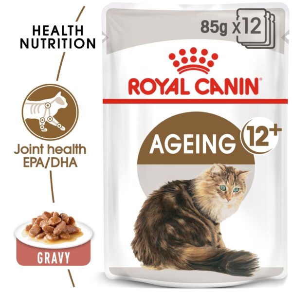 Royal Canin Ageing Cat Food, 85 Grams, Pack of 12 Sachet, Wet Food, Supports Joint & Renal Health, Instinctively Preferred by Ageing Cats