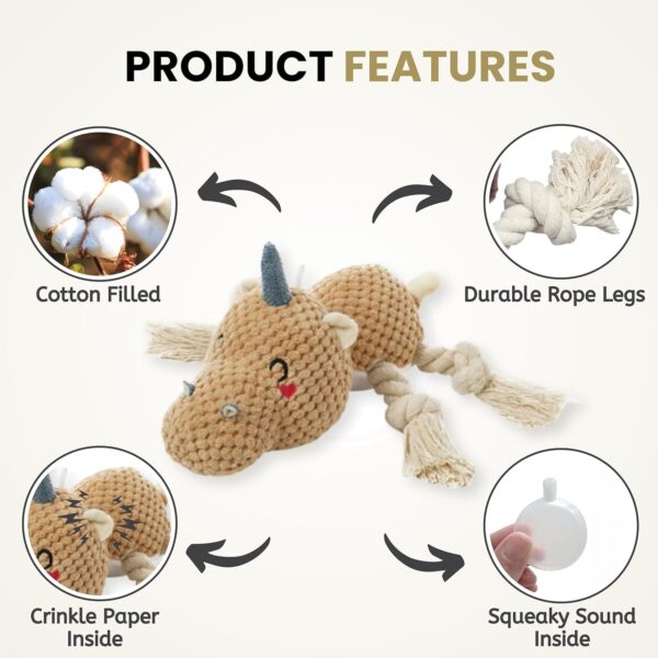 Foodie Puppies Plush Squeaky Rope Toy - (Beige Unicorn) | Non-Toxic, Soft, Stuffed, Teething, Playful, Cuddly Rope Toy | Plush Toys for Small to Medium Dogs and Puppies (Size: 14cm)