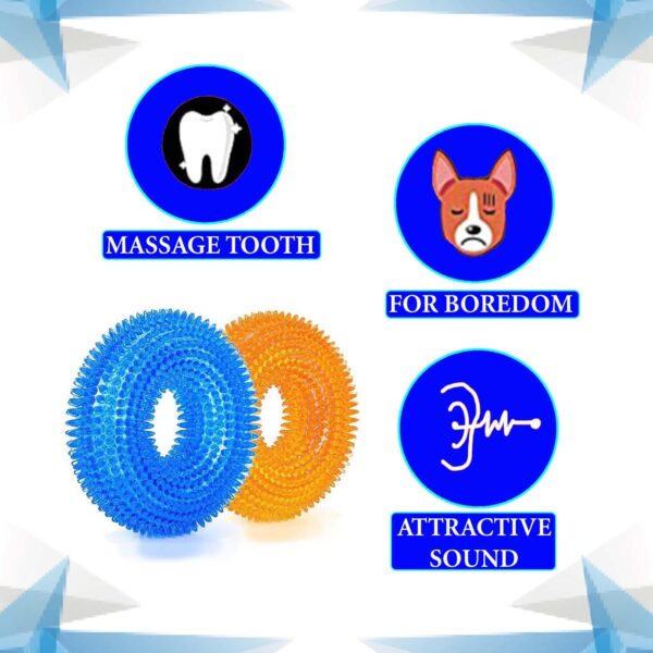 719AOk4tH5L._SL1500_.jpg Woofy Pups&Pets Dog Squeaky Chew Toys For Aggressive Chewers | Dental Cleaning Non-Toxic Soft Natural Rubber Toy | Cute Crystal And Spiked Toy For Dogs (Ring Shape)
