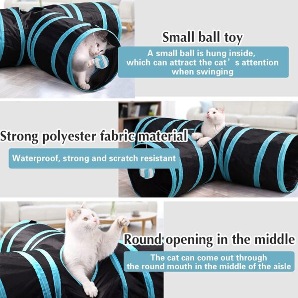 Cat Tunnel - 3 Way Interactive Play Toy for Kittens, Dogs, and Rabbits - Foldable Pet Tunnel With Ball (Dark Blue)
