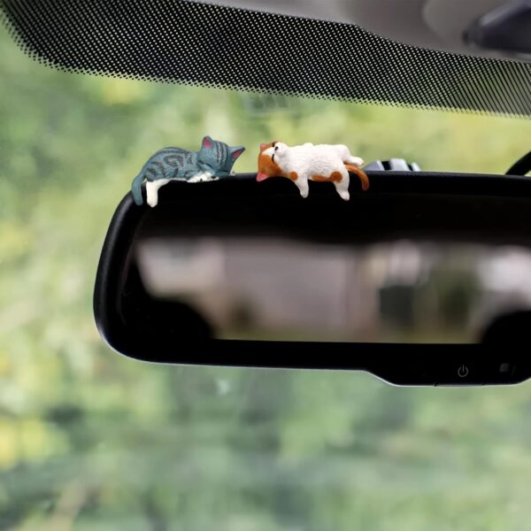5Pcs Car Decor Accessories, Car Toys for Car Interior, Sleeping Cat Figurines for Rearview Mirror Home Office Any Occasion