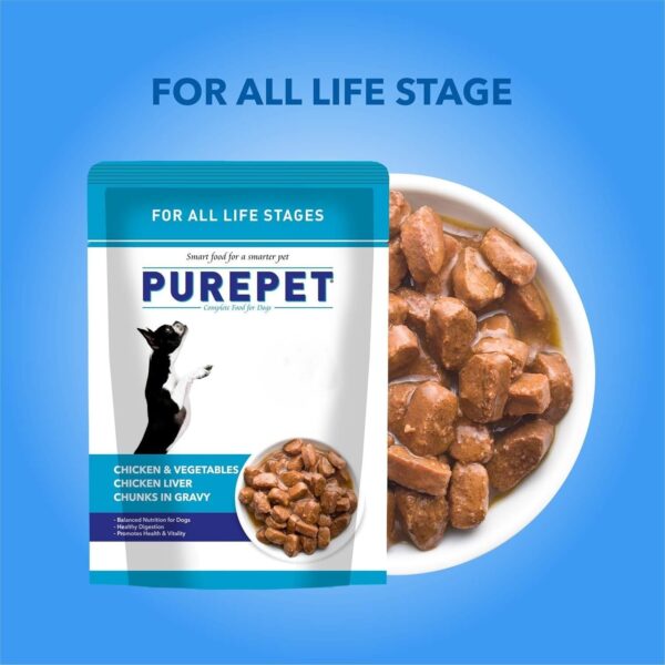 Purepet Gravy Chunks Wet Dog Food Chicken and Vegetable Flavour, Pack of 15 (15 x 70g), 1050g, All Life Stages