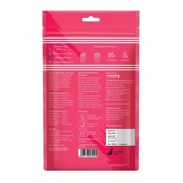 71AvJTdPVaL._SL1500_.jpg BARK OUT LOUD By Vivaldis - Tear Stains Eyebright Chewstix Stick For All Life Stages Dog | Active Marigold Extract, Rich In Omega Fa For Dog, 100 Gm Dog Treats