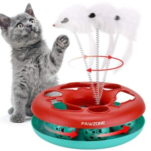 Pawzone Interactive Cat Toys Roller, Spring Cat Toys with Catnip, Kitten Tracks, Pet Toy with Moving Balls Teaser Mouse Exercise