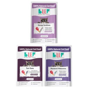 BLEP Mackerel Tun Tuna and Sardine Combo of Natural Cat Food 100g | 3 Packs|Zero Preservatives|Aids Joint Health & Digestion|Collagen Rich| Human Grade, Natural Wet Cat Food|Ideal for All Breeds