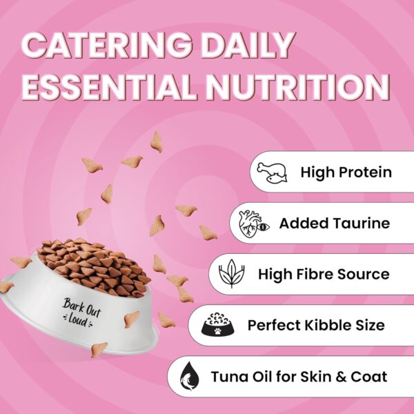 Bark Out Loud Essentials - Dry Kitten Food, Tailored Nutrition for Kittens, Fish & Chicken Kibbles with Added Taurine (1Kg)