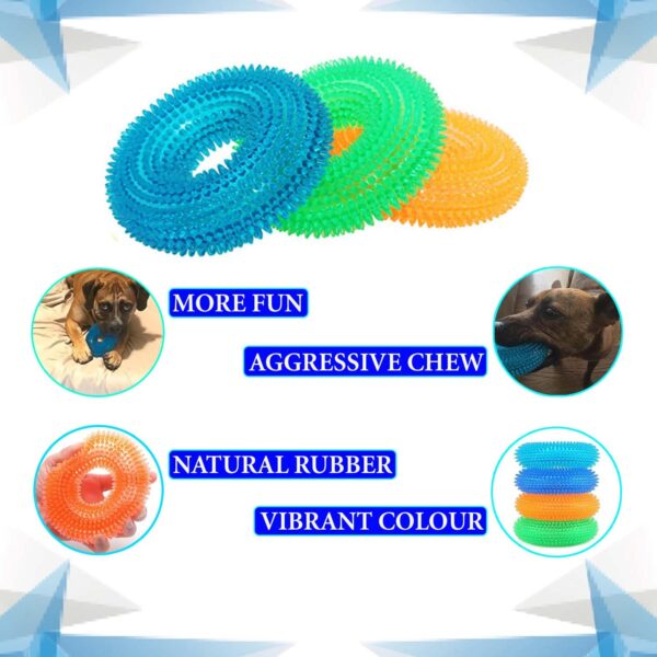 71CSpjn6VYL._SL1500_.jpg Woofy Pups&Pets Dog Squeaky Chew Toys For Aggressive Chewers | Dental Cleaning Non-Toxic Soft Natural Rubber Toy | Cute Crystal And Spiked Toy For Dogs (Ring Shape)