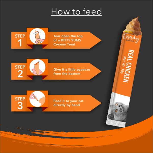 Kitty Yums Creamy Lickable Cat Treat, Real Chicken Flavour(75g x 5 Sticks, 375g) Pack
