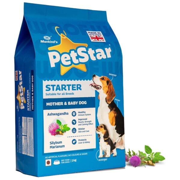Mankind PetStar Starter Dry Dog Food (High Protein) for Mother Mankind PetStar Starter Dry Dog Food (High Protein) for Mother & Puppy, 1kg Pack | Improves Muscle & Strength, Supports Immunity, Protects Liver & Kidney