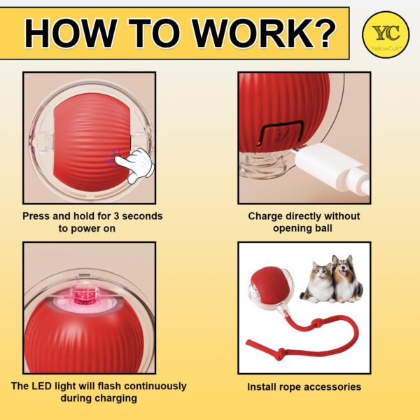 YellowCult Interactive Cat Toys Ball – Smart Rolling LED Ball, Automatic & USB Rechargeable Motion Activate for Indoor Kitten Puppy Dog cat- Pet Exercise, IQ Training, Fun & Engaging Pet Toy