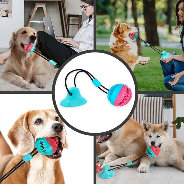Interactive Toy | Suction Cup Chew Toy for Aggressive Chewers | Treat Dispensing Squeaky Dog Toy for Stimulation and Self-Playing | Tug of War Rope With Teeth Cleaning Ball