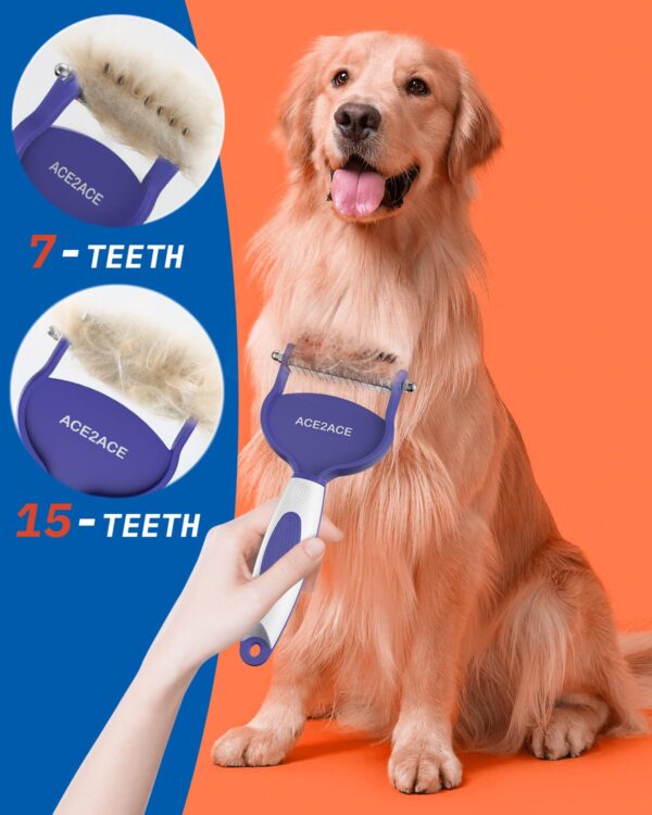 71DV9XzTdeL._SL1500_.jpg ACE2ACE Deshedding Brush for Dogs, Dematting Comb for Cats Dogs, 7+15 Dual Sided Undercoat Rake, Cat Brush for Shedding to Remove Knots, Tangles, and Matted Fur