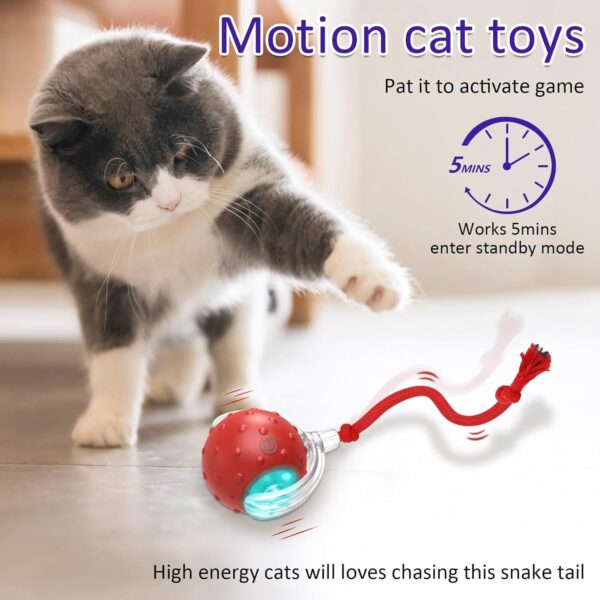 Tails Cat Toys,Agile Moving Ball with Elastic Mesh Tail,Interactive Cat Toy for Indoor Cats,Motion Activated,Ultra-Fast Kitten Toys